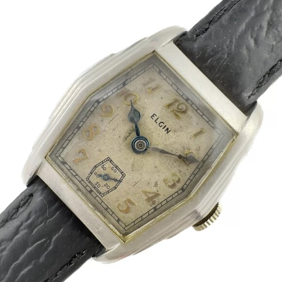 Vintage Elgin 17 Jewel Men's Mechanical Wristwatch 487 Veritas Metal SteppedCase - Picture 1 of 9